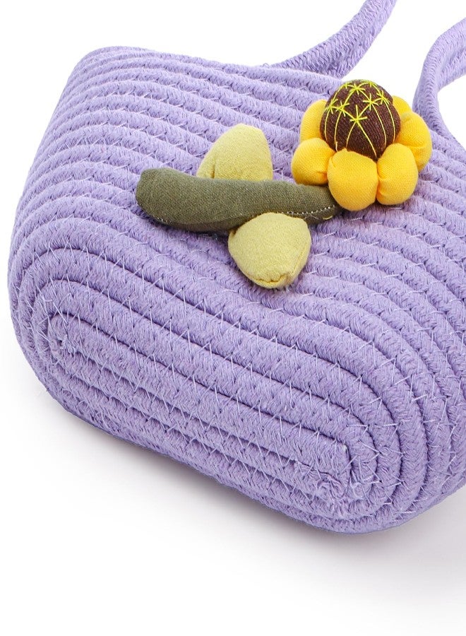 ZEAYEA 2 Pcs Little Girls Purses, Small Cute Flower Handbags with Handles, Cotton Woven Beach Bags for Girls Christmas Easter Birthday Gift - Image 5